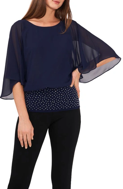 Chaus Flutter Sleeve Blouson Top In Navy 418