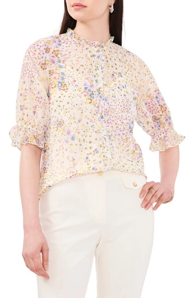 Chaus Floral Ruffle Edge Blouse In Ivory/ Yellow 131