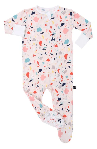 Peregrinewear Babies' Terrazzo Tile Print Fitted One Piece Footed Pajamas In Pink