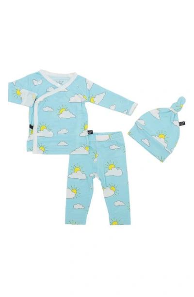 Peregrinewear Babies' Partly Cloudy Take Me Home Top, Pants & Hat Set In Turquoise