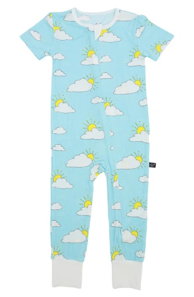 Peregrinewear Babies' Partly Cloudy Short Sleeve One-piece Pajamas In Turquoise