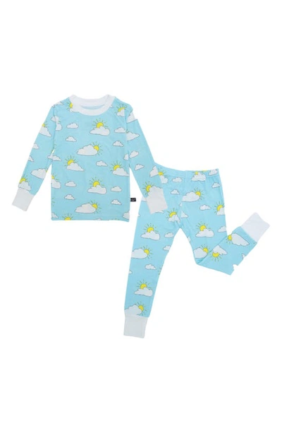 Peregrinewear Babies' Partly Cloudy Print Fitted Two-piece Pajamas In Turquoise