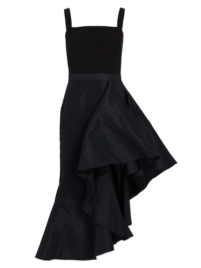 Alexander Mcqueen Women's Asymmetric Mixed-media Midi-dress In Black