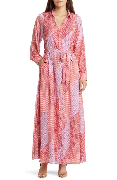 Btfl-life Ivonne Long Sleeve Maxi Shirtdress In Pink