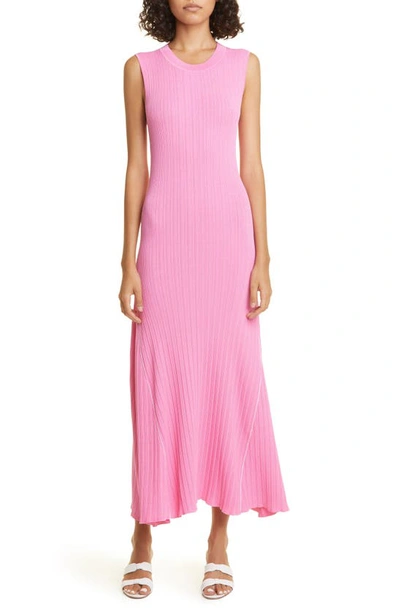 Maria Mcmanus Ribbed Crepe Godet Dress In Bubblegum