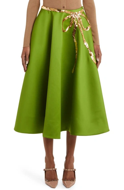 Valentino Sequin Embroidered Satin A-line Skirt In Celery Green,gold