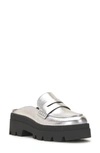 Jessica Simpson Uma Platform Penny Loafer Mule In Silver Faux Leather