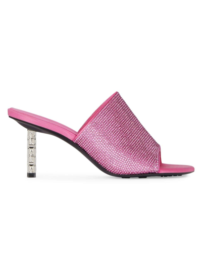 Givenchy Strass 4g Slim Cube-heel Mule Sandals In 652-neon Pink