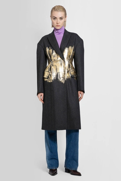 Dries Van Noten Ravis Abstract Wool Coat In Grey