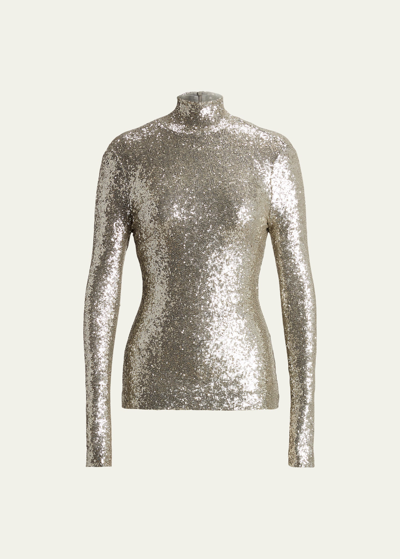 Polo Ralph Lauren Sequin Turtleneck Top In Silver