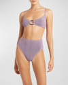 Bond-eye Swim Palmer High-waist Brief Bikini Bottoms In Lavender Lurex