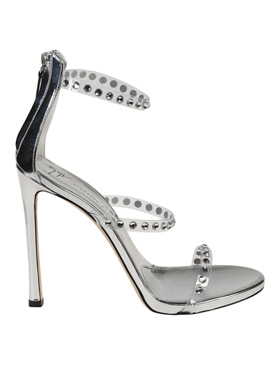 Giuseppe Zanotti Harmony Shine Leather Heel Sandals In Silver