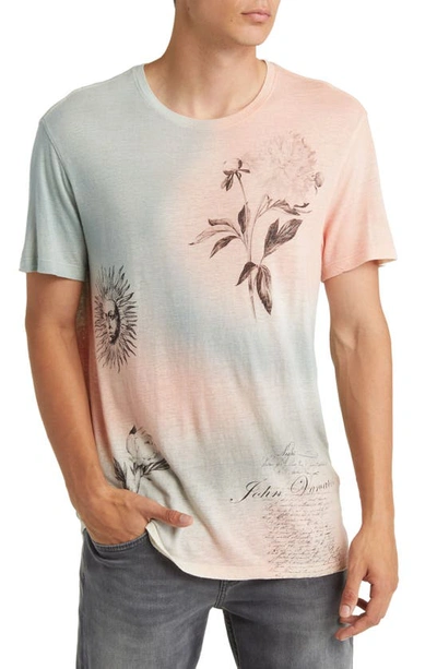 John Varvatos Dreamy Tie Dye Linen Blend Graphic T-shirt In Salt