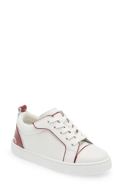 Christian Louboutin Kids' Funnyto Calfskin & Patent Leather Sneaker In Bianco/ Loubi/loubi