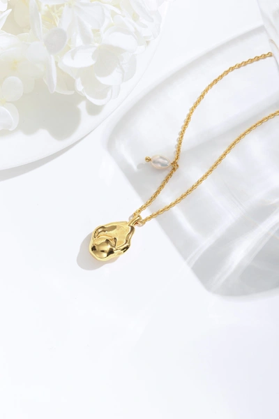 Classicharms Gold Baroque Pendant And Pearl Necklace In Silver
