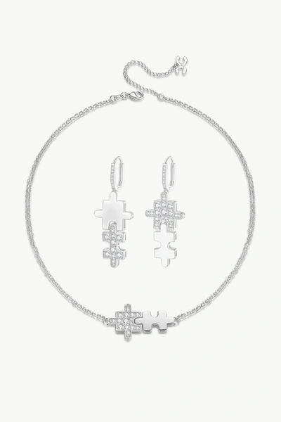 Classicharms Jigsaw Puzzle Necklace And Earrings Set In Silver