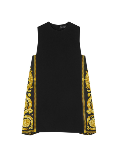 Versace Icons Printed Satin Twill-trimmed Crepe Mini Dress In Black