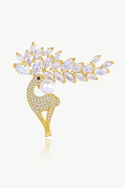 Classicharms Pavé And Pearl Reindeer Brooch In Gold