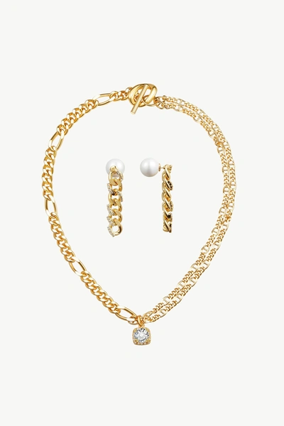 Classicharms Statement Glittering Necklace And Earrings Set In Gold