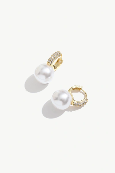 Classicharms Golden Pearl Hoop With Zirconia Embellishment Earrings In Silver