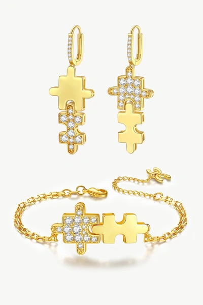 Classicharms Jigsaw Puzzle Drop Earrings And Bracelet Set In Silver