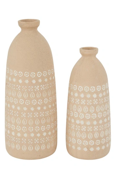 Ginger Birch Studio Beige Ceramic Handmade Vase With Star Patterns In Brown
