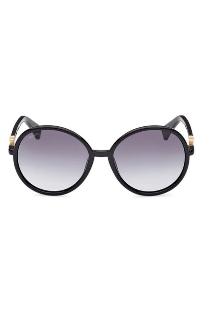 Max Mara 58mm Gradient Round Sunglasses In Shiny Black / Gradient Smoke