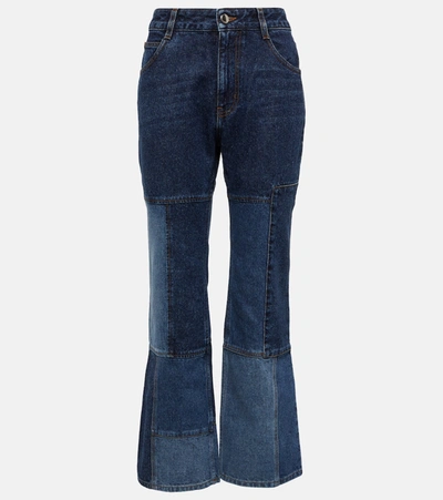 Chloé Patchwork Cropped Flared Jeans In Blue
