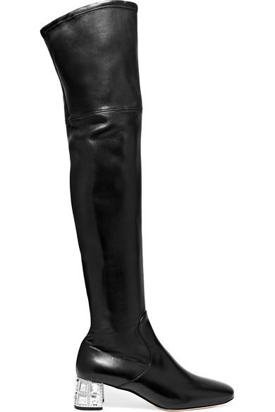Miu Miu Crystal-embellished Leather Over-the-knee Boots | ModeSens
