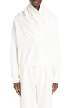 Saint Laurent Drape Neck Cotton Molleton Sweatshirt In White