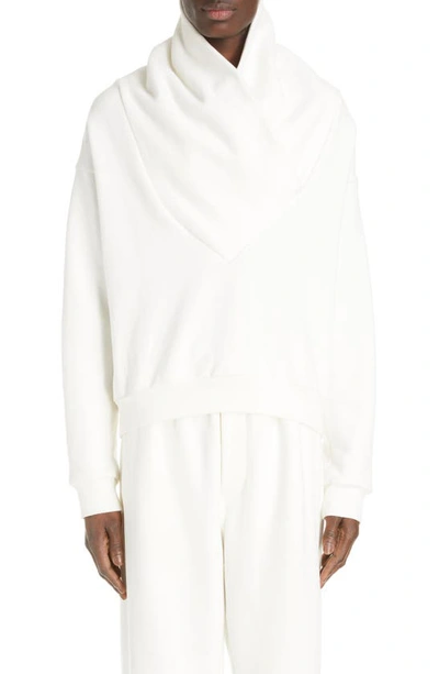 Saint Laurent Drape Neck Cotton Molleton Sweatshirt In Taupe&amp;gold