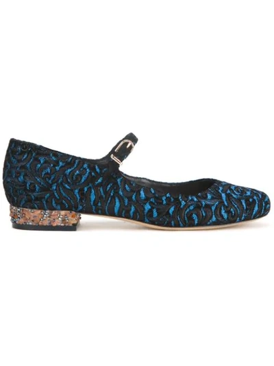 Sophia Webster 'renee' Crystal Embellished Heel Baroque Leather Mary Jane Flats In Blue