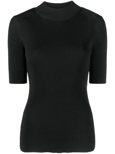 Stella Mccartney Stella Mc Cartney High Neck Ribbed Knit Top In Negro