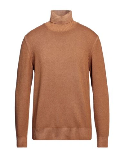 Filippo De Laurentiis Man Turtleneck Brown Size 42 Merino Wool, Silk, Cashmere In Beige