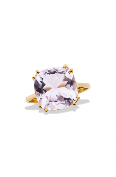 Savvy Cie Jewels 18k Gold Plated Sterling Silver Pink Amethyst Ring In Yellow