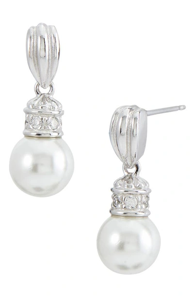 Savvy Cie Jewels Sterling Silver Cubic Zirconia & Swarovski Imitation Pearl Drop Earrings In White