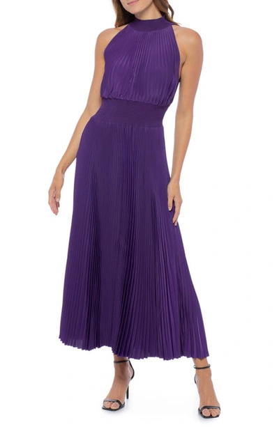 Marina Pleated Midi Dress In Eggplant