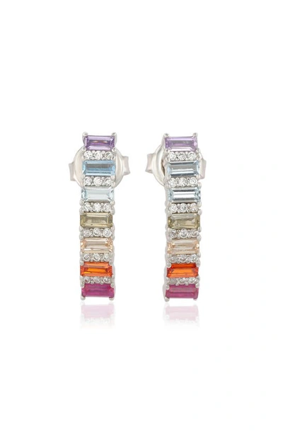 Suzy Levian Sterling Silver Rainbow Cubic Zirconia Drop Earrings In Silver Multi