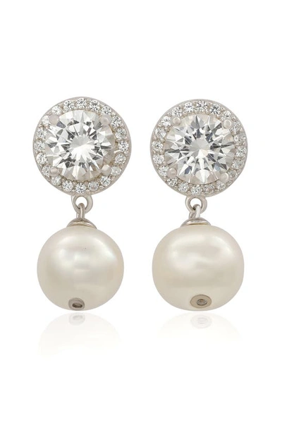 Suzy Levian Sterling Silver Freshwater Pearl Drop Earrings In White
