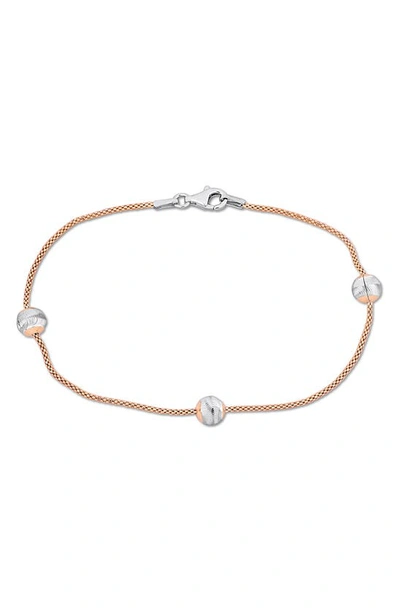 Delmar 6mm Ball Station Chain Bracelet In Rose