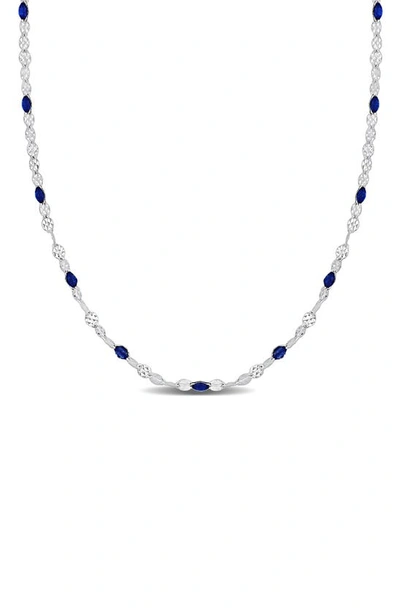 Delmar Sterling Silver Blue Enamel Station Chain Necklace