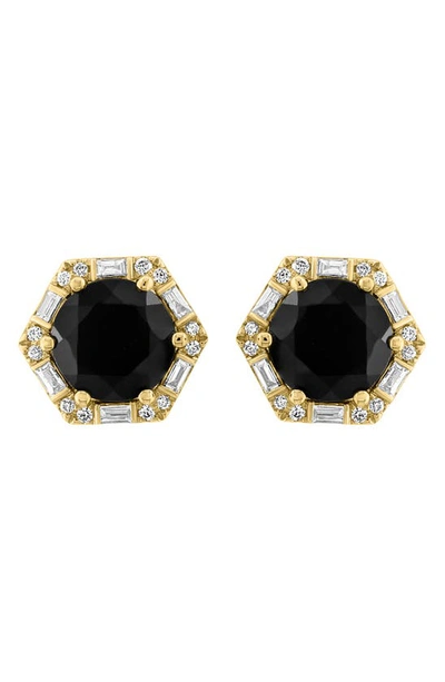 Effy 14k Yellow Gold Onyx & Diamond Halo Stud Earrings In Black