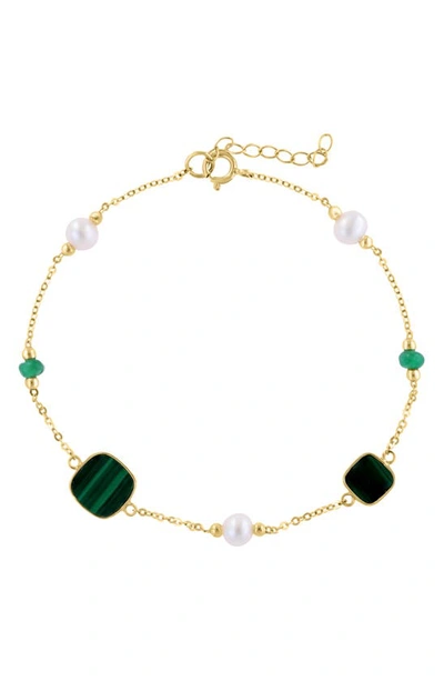 Effy 14k Yellow Gold Freshwater Pearl Malachite And Emerald Bracelet In Green