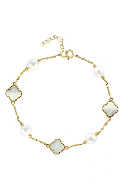 Effy 14k Yellow Gold Clover Mother Of Pearl & Freshwater Pearl Bracelet In Gold Multi