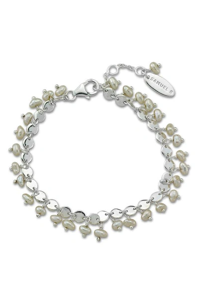 Samuel B. Sterling Silver Imitation Pearl Charm Bracelet In Metallic
