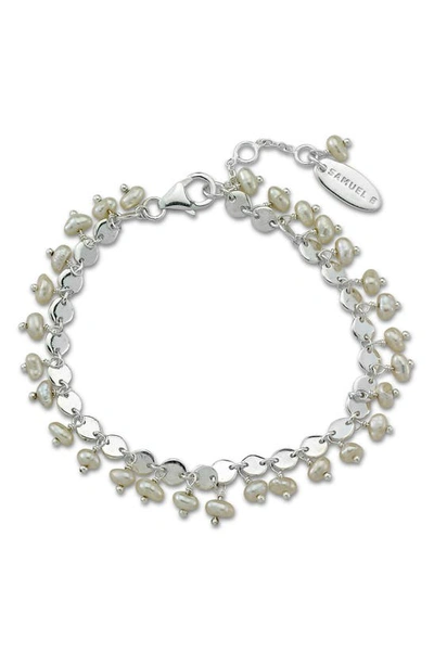 Samuel B. Sterling Silver Imitation Pearl Charm Bracelet In White