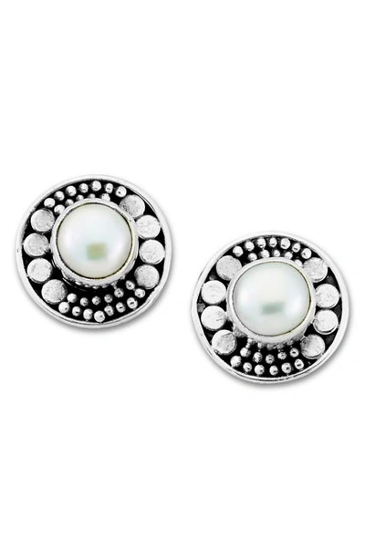 Samuel B. Sterling Silver Round Imitation Pearl Stud Earrings In Metallic