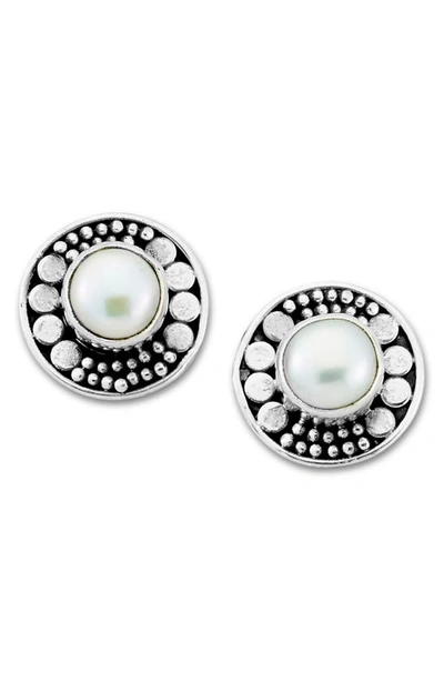 Samuel B. Sterling Silver Round Imitation Pearl Stud Earrings In White