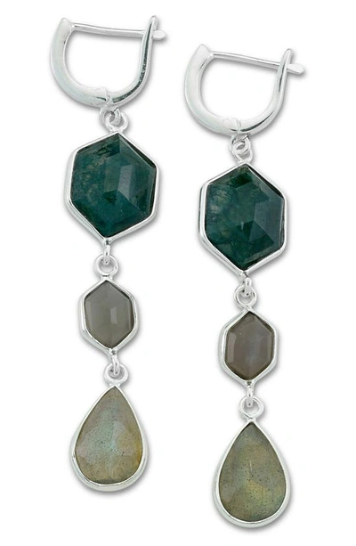 Samuel B. Sterling Silver Multi Stone Drop Earrings In Green