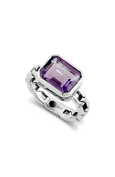 Samuel B. Sterling Silver Emerald Cut Amethyst Ring In Purple